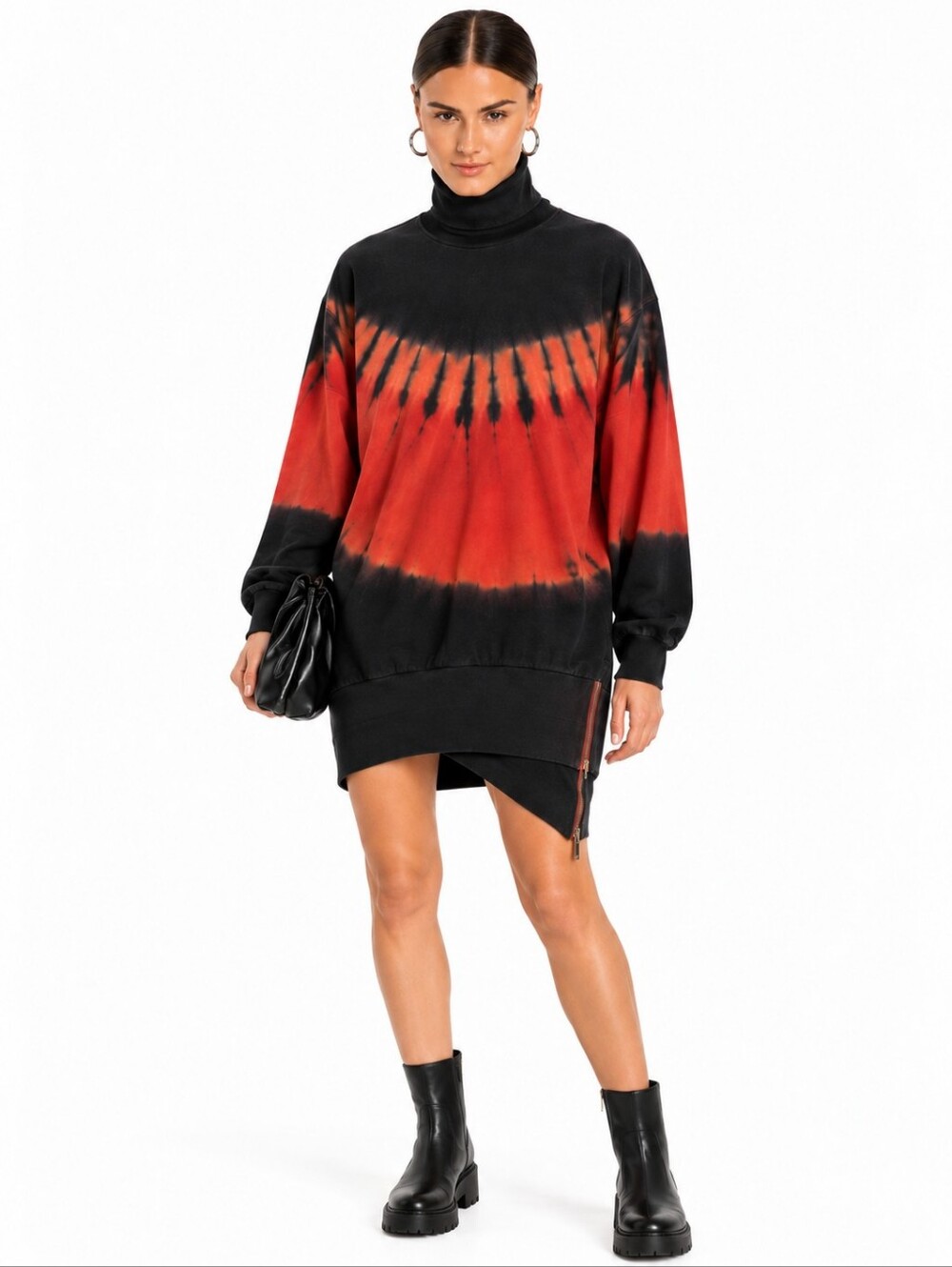 Young Fabulous & Broke Tie Dye Sunset Turtleneck Side Zip Sweater Dress S